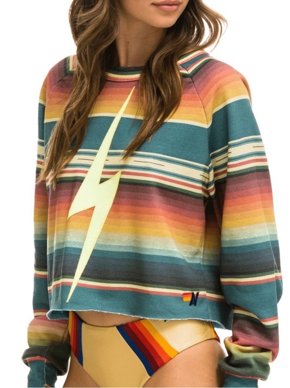 Aviator Nation Multicolor Serape Bolt Stitch Crop Sweatshirt XS
